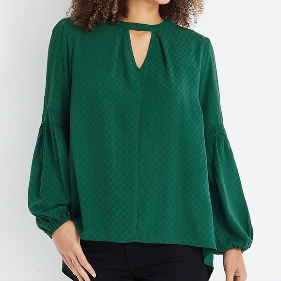 3/$25 Maurices Keyhole Neck Tunic Emerald Blouse - Small - Picture 1 of 8